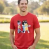 Camiseta Masculina Desenho Pai Bluey Bandit Tradicional Cor Vermelha mlc