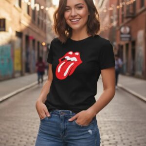 Camiseta Baby Look Preta Feminina Rolling Stones mlc