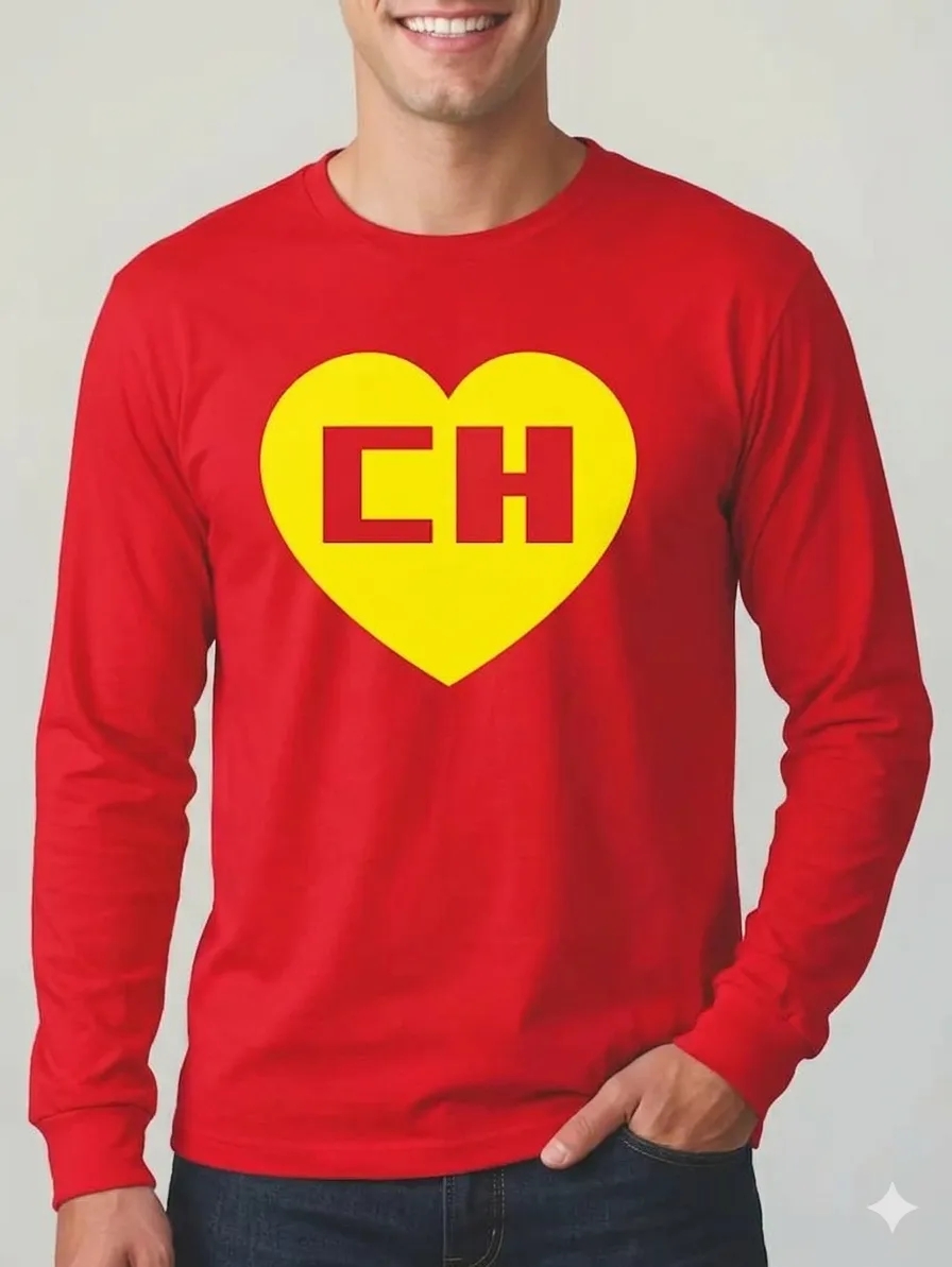 Camiseta Vermelha Manga Comprida Adulto Unissex Vermelho Chapolin mlc