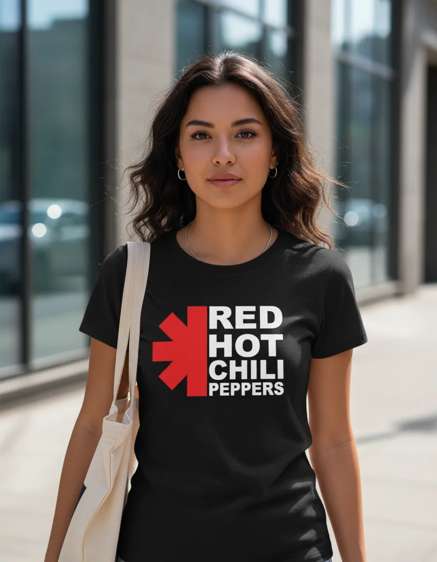 Camiseta Manga Curta Baby Look Preta Feminina Red Hot Chilli Peppers Silk Screen Manual Premium spe