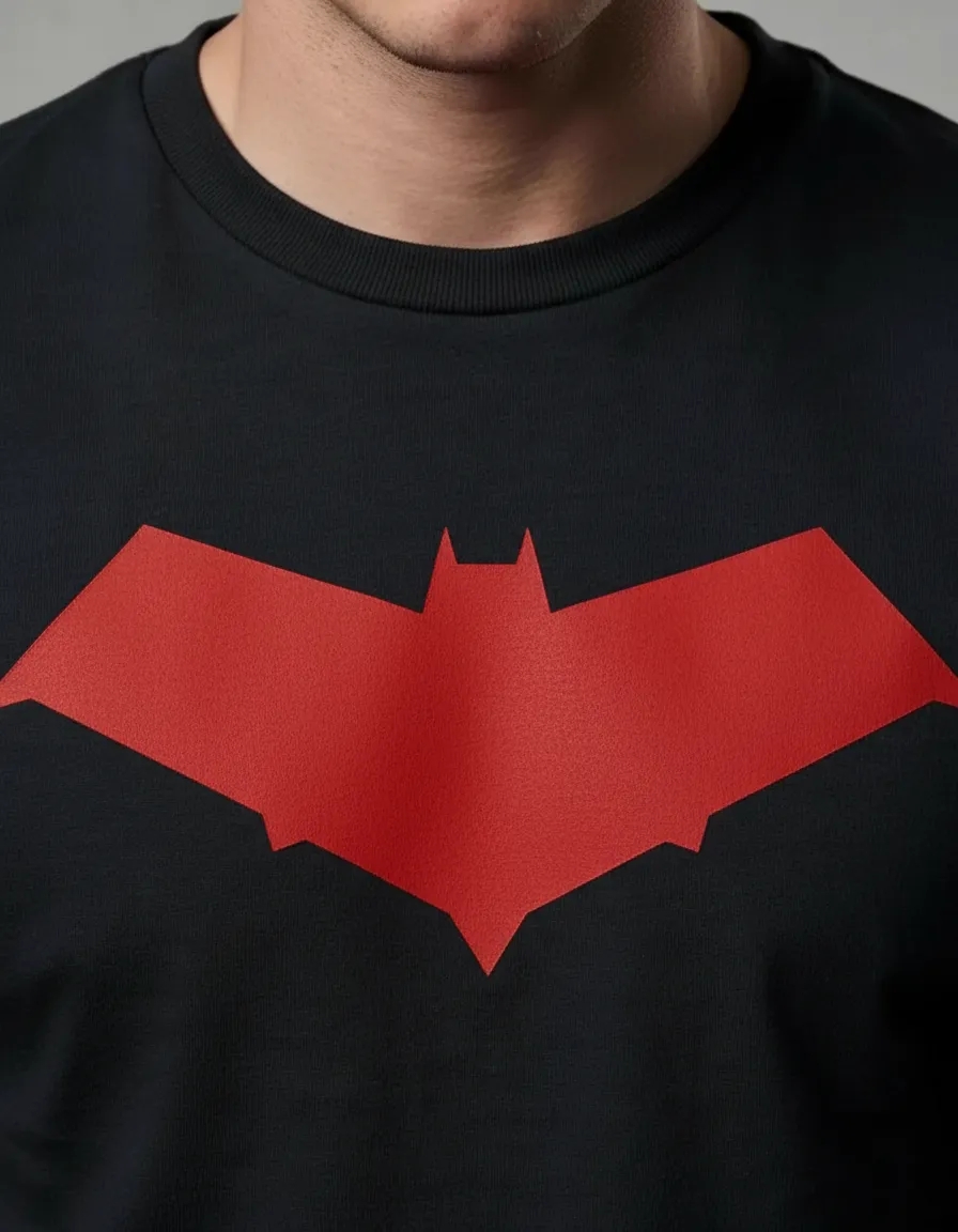 Camiseta Preta Manga Curta Unissex Adulto Robin Capuz Vermelho mlc
