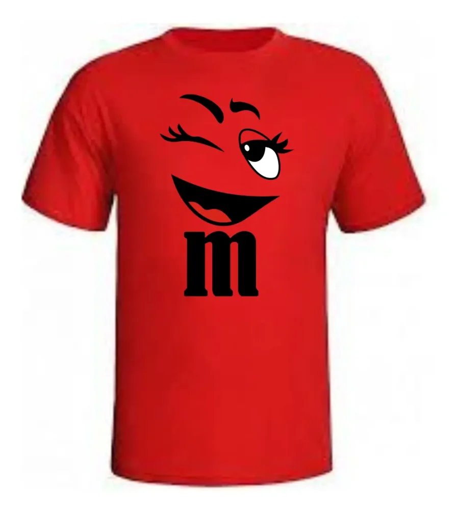 Camiseta Vermelha M&m Baby Look Piscadinha Divertido mlr