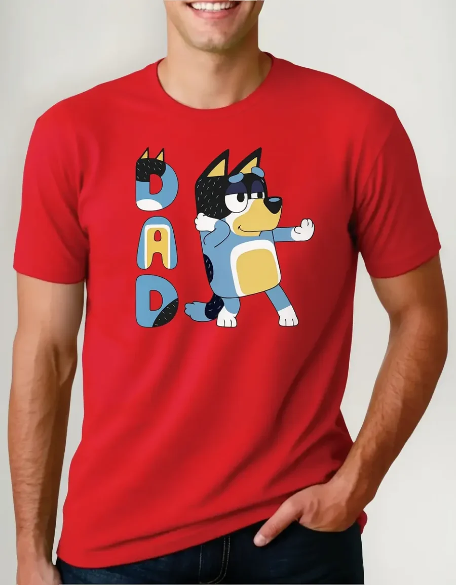 Camiseta Masculina Desenho Pai Bluey Bandit Tradicional Cor Vermelha mlc