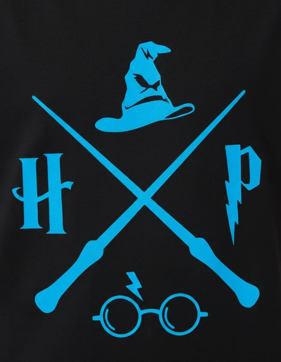 Camiseta Manga Curta Menino Menina Infantil Preta Harry Potter Logo Azul Estampa Silk Screen Manual Mercado Livre