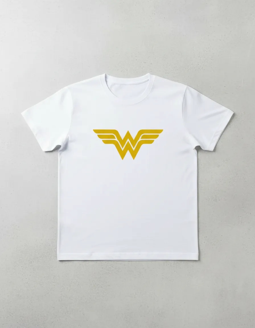 Camiseta Branca Manga Curta Baby Look Mulher Maravilha mlr