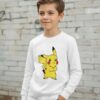 Camiseta Manga Longa Branca Infantil Pikachu