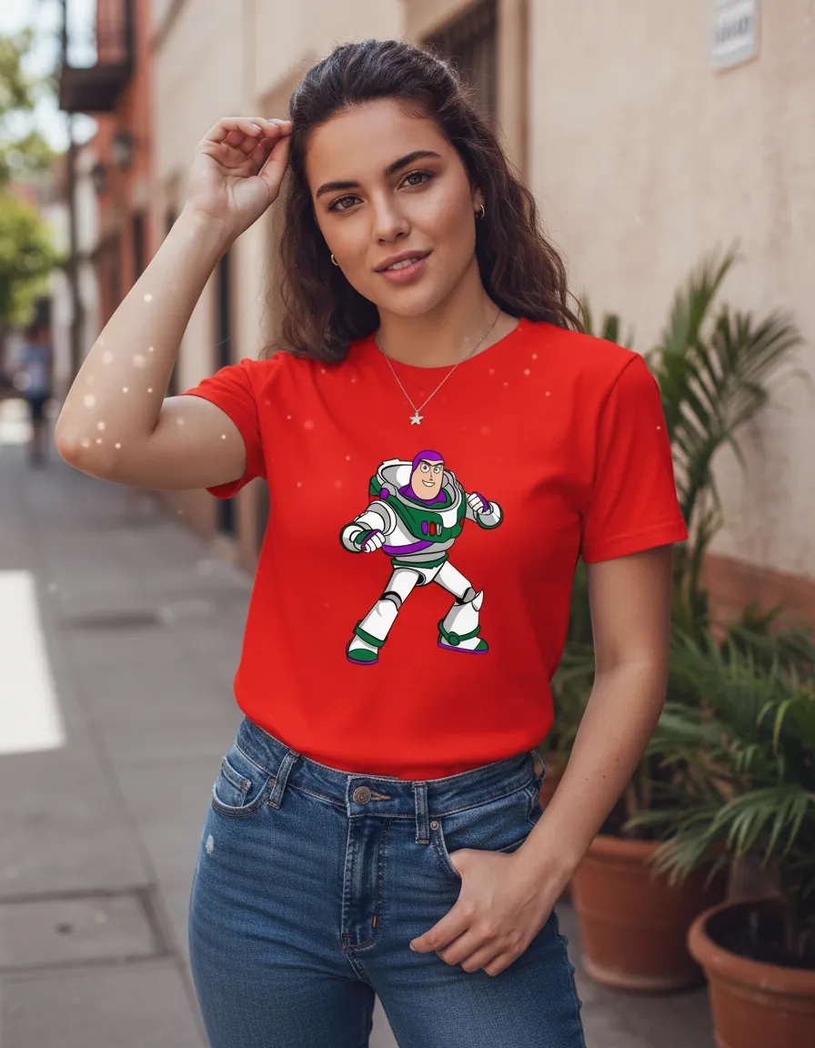 Camiseta Manga Curta Baby Look Vermelha Buzz Lightyear Toy Story mlc