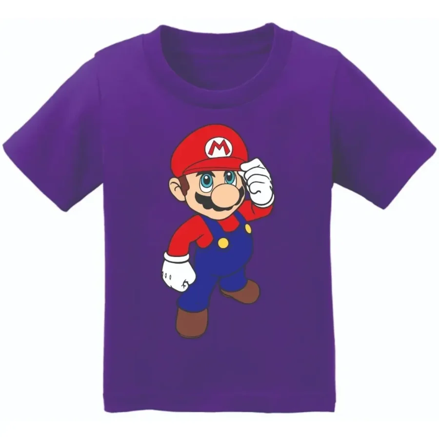 Camiseta Roxa Infantil Super Mário Bros Mod. 2 mlc