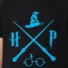 Camiseta Manga Curta Menino Menina Infantil Preta Harry Potter Logo Azul Estampa Silk Screen Manual Mercado Livre