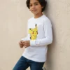 Camiseta Manga Longa Branca Infantil Pikachu