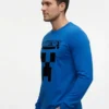 Camiseta Manga Comprida Adulto Unissex Azul Minecraft Creeper mlc