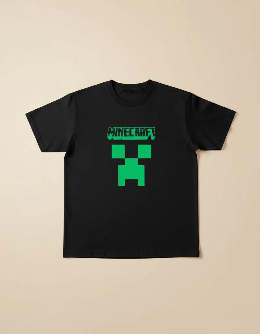 Camiseta Manga Curta Adulto Unissex Preta Minecraft Creeper mlr