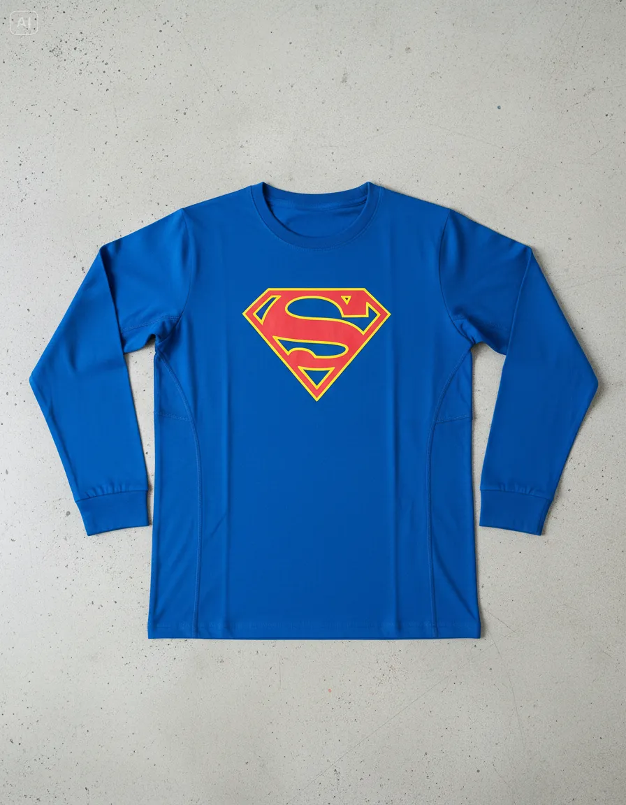 Camiseta Manga Longa Baby Look Azul Supergirl mlr