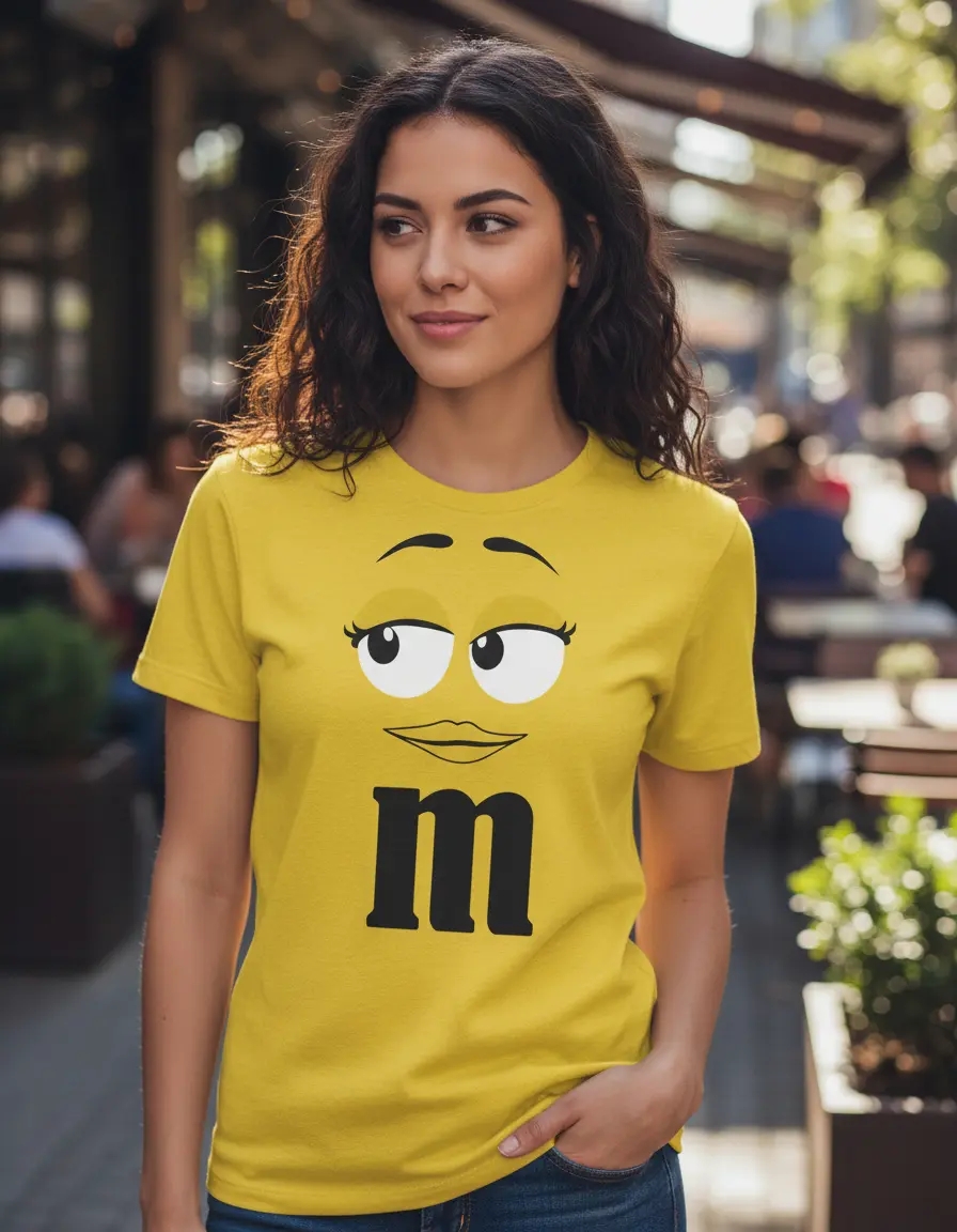 Camiseta Amarela Adulto Baby Look m&m mod. 3