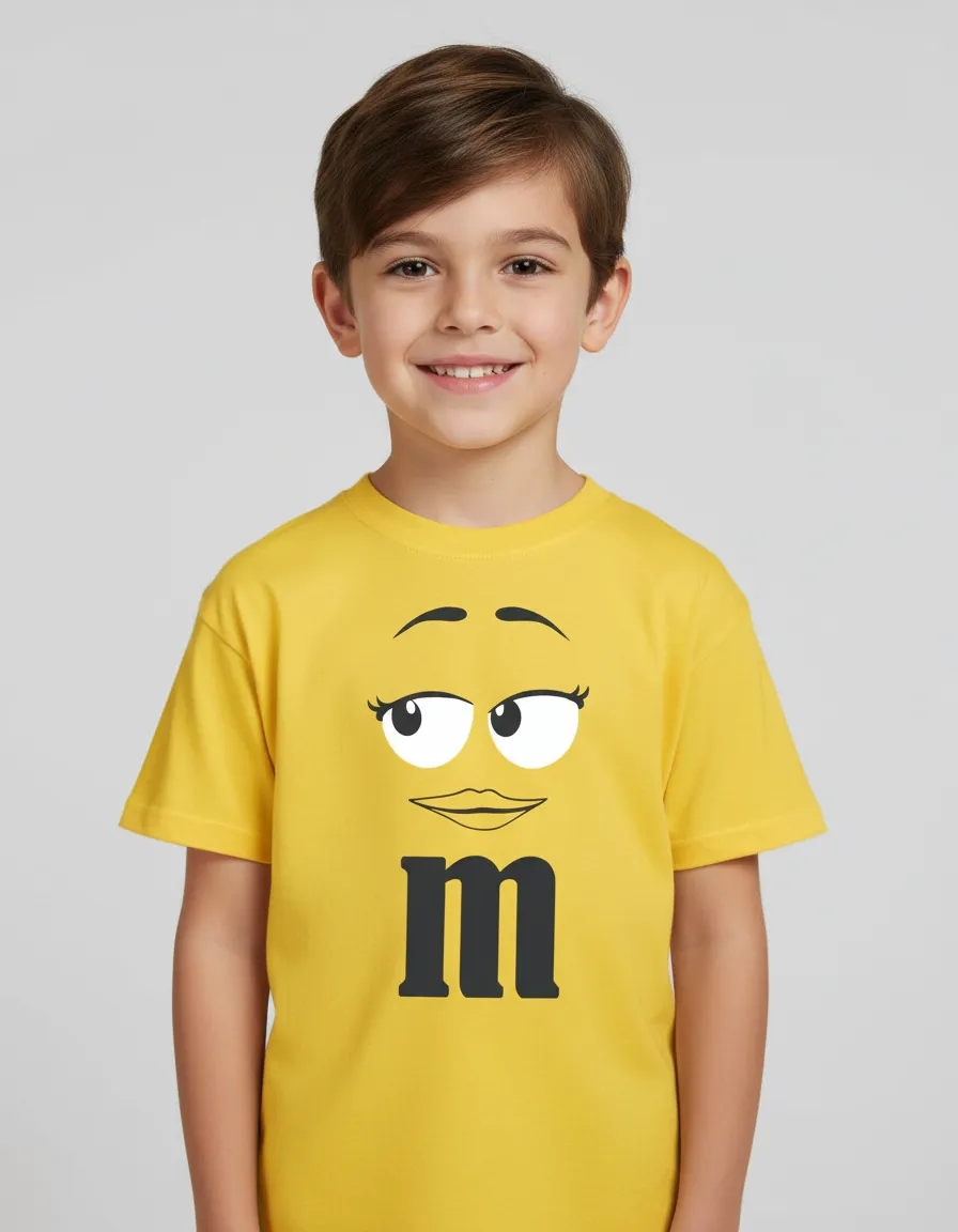 Camiseta Amarela Manga Curta Infantil Unissex m&m mod 3 mlc