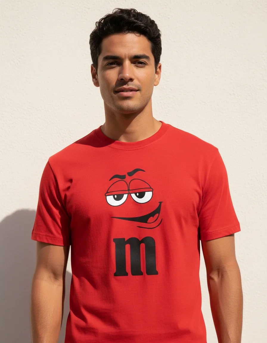 Camiseta Vermelha Unissex Adulto Masculino m&m Carinha mlr