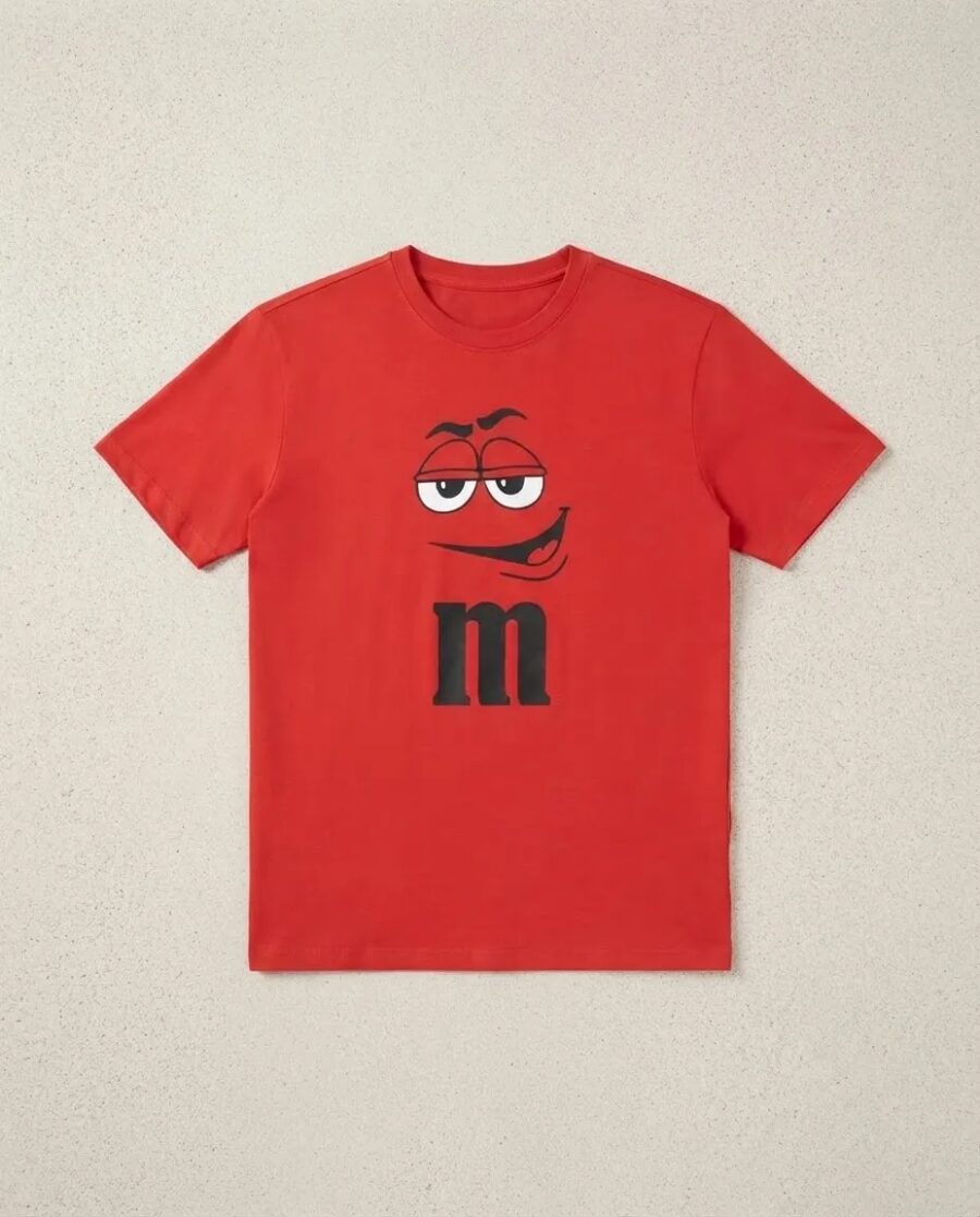 Camiseta Vermelha Unissex Adulto Masculino m&m Carinha mlr