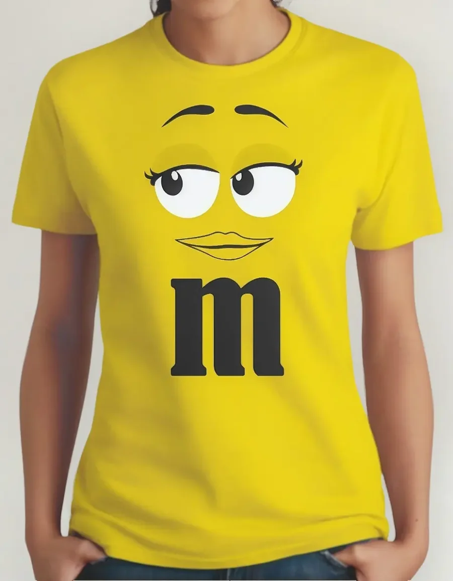 Camiseta Amarela Adulto Baby Look m&m mod. 3