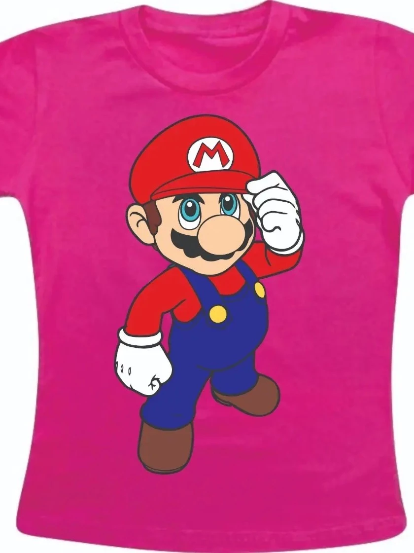 Camiseta Rosa Infantil Super Mario Bros mlr