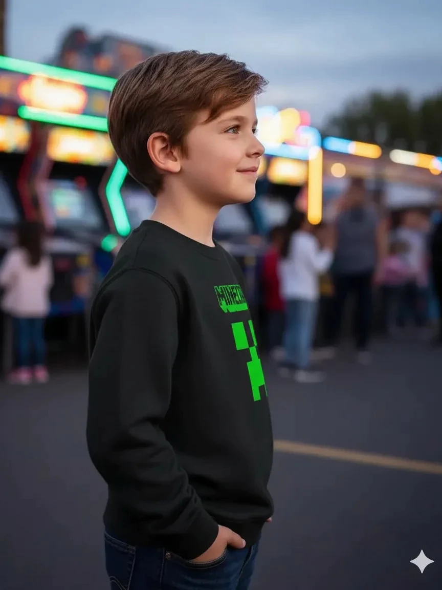 Moletom Minecraft Algodão Flanelado Infantil ( Preto )