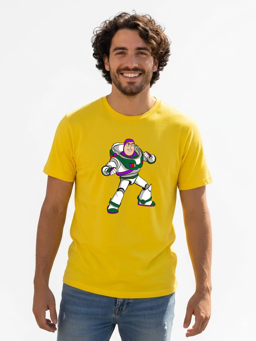 Camiseta Amarela Manga Curta Adulto Unissex Buzz Lightyear Toy Story mlc