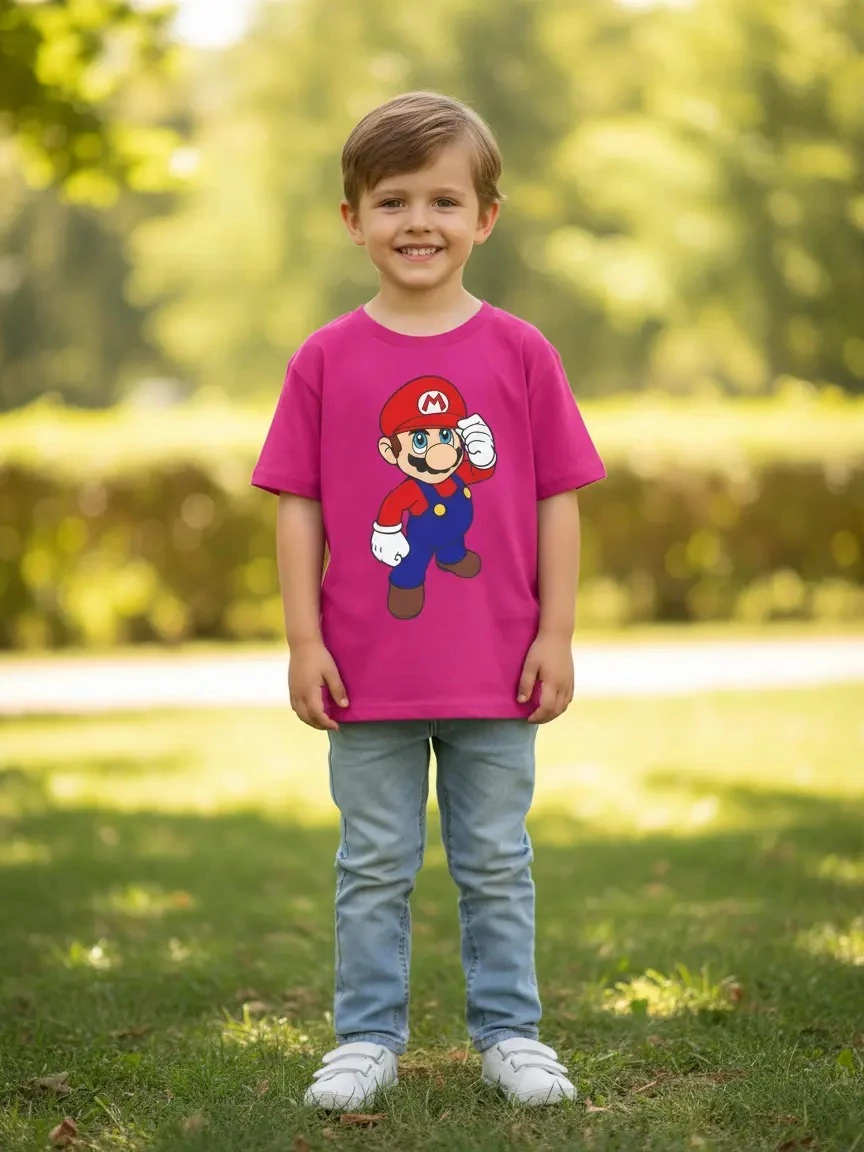 Camiseta Rosa Infantil Super Mario Bros mlr