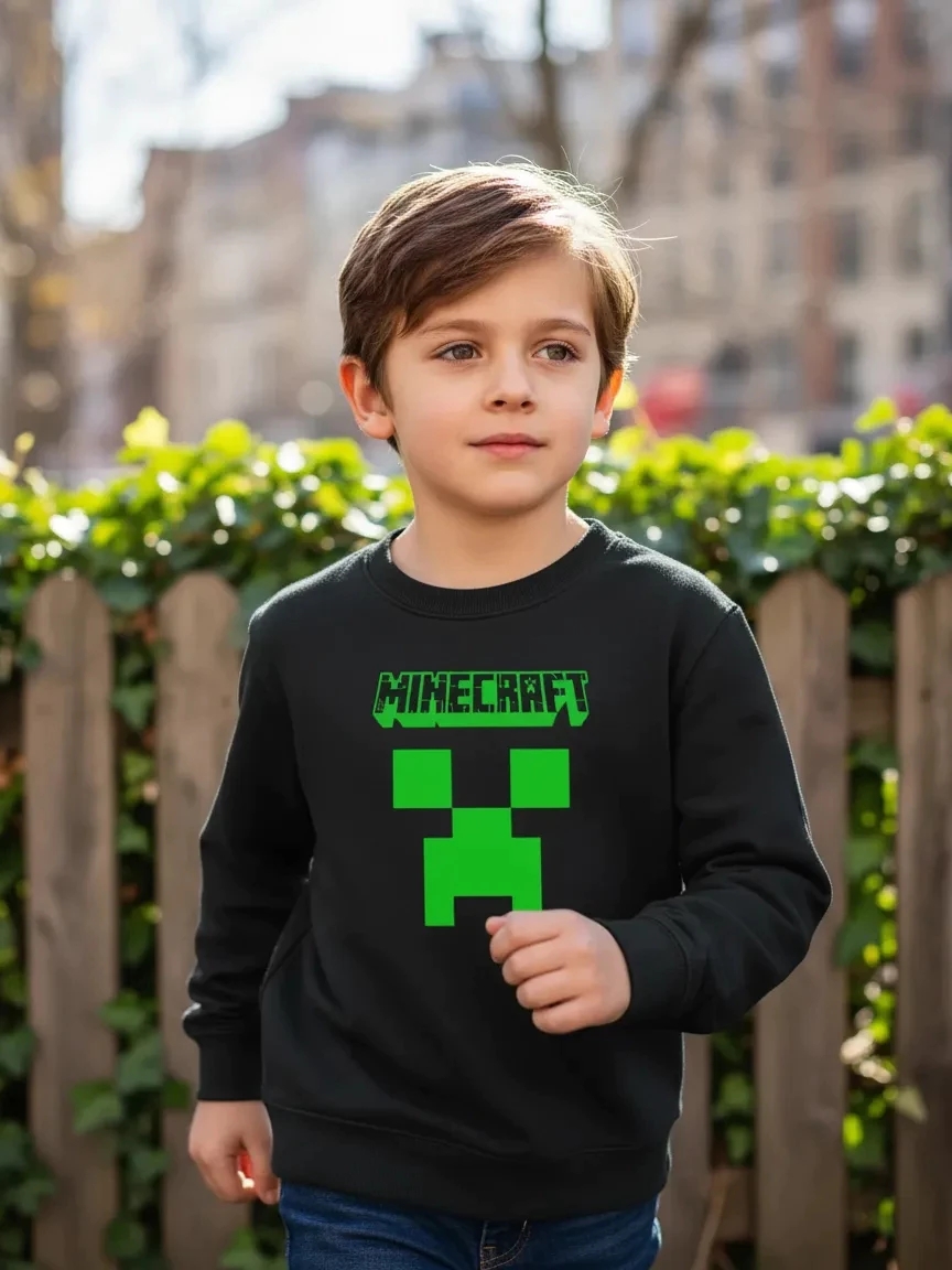 Moletom Minecraft Algodão Flanelado Infantil ( Preto )