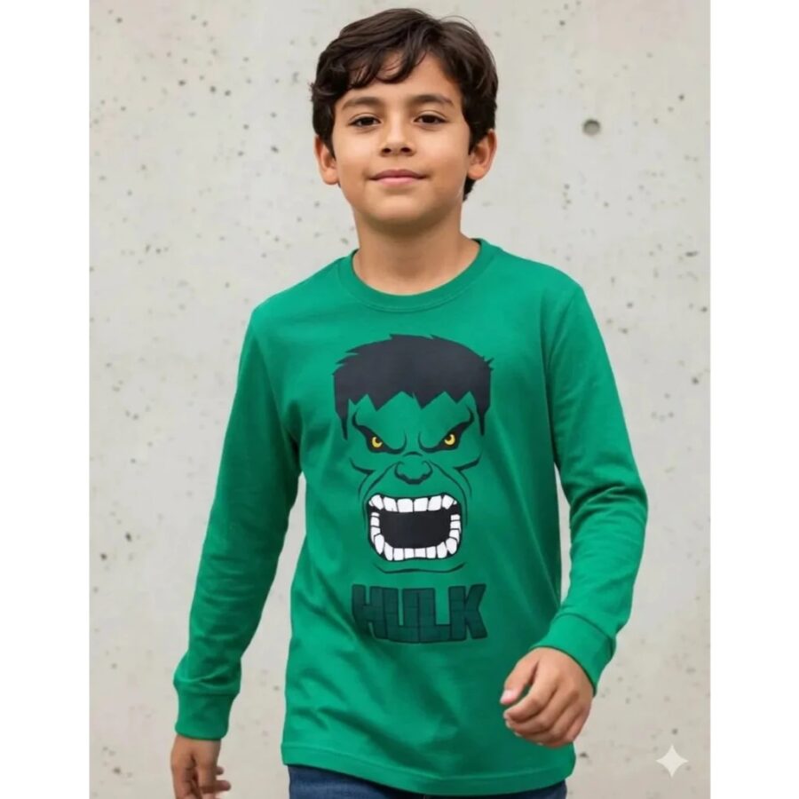 Camiseta Manga Longa Infantil Unissex Incrivel Hulk Verde spe