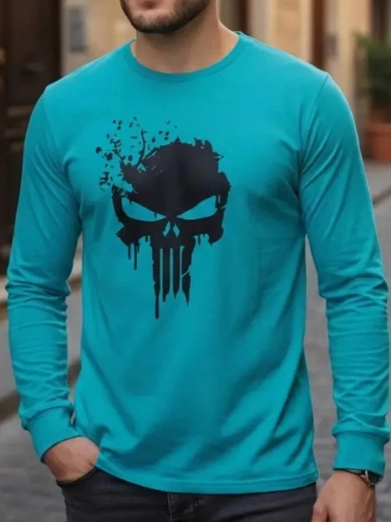 Camiseta Manga Longa Azul-turquesa Adulto O Justiceiro spe