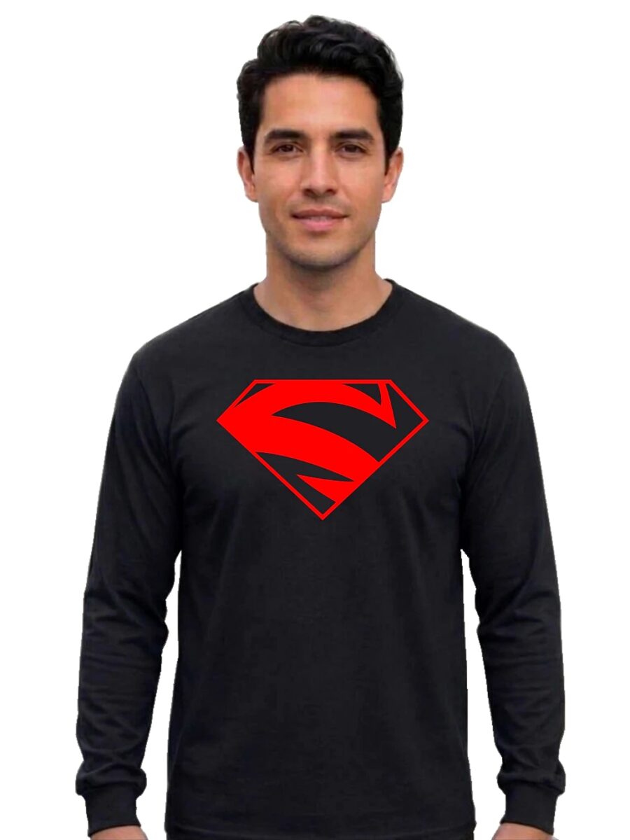 br-11134207-820le-mr8lowyozbb93f Camiseta Manga Comprida Longa Preta Adulto Unissex Super Homem Elétrico Logo Vermelho Silk Screen Manual mlc