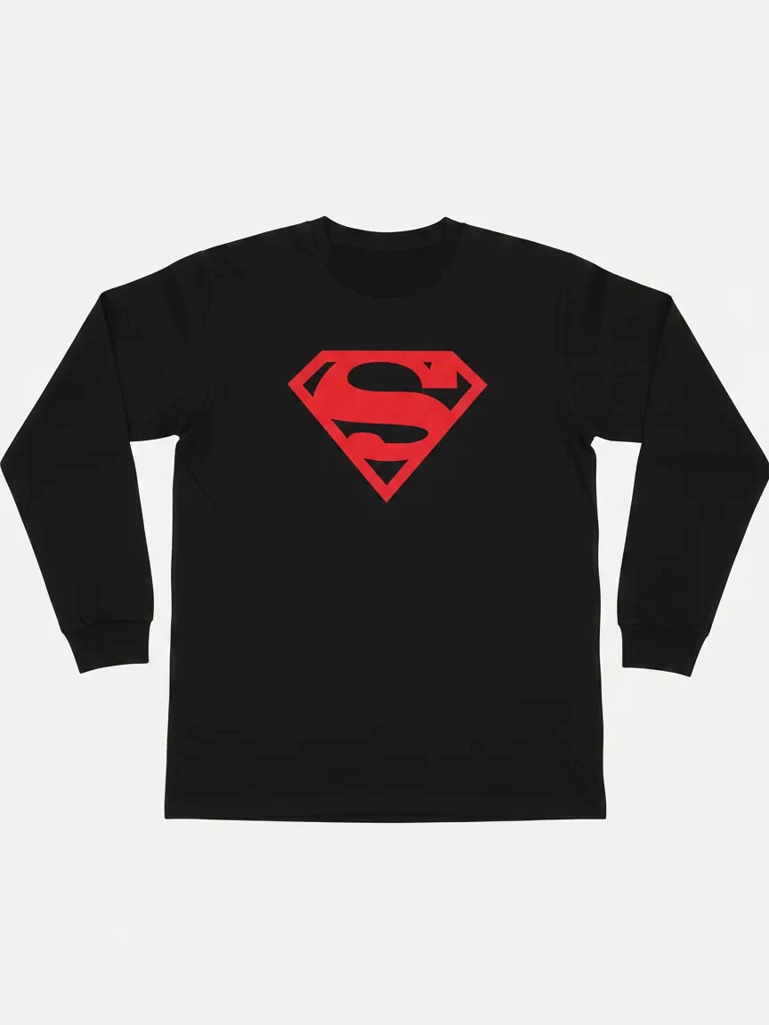 br-11134207-820le-mr8m6m8vstmv63 Camiseta Manga Longa Preta Adulto Super Homem Logo Vermelho mlr