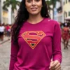 Camiseta Manga Longa Cores Baby Look Supergirl spe
