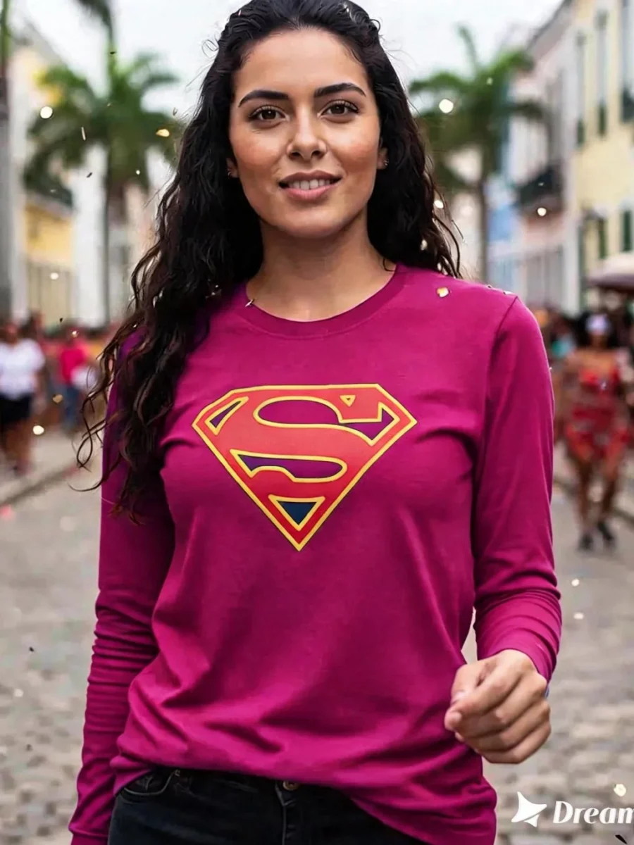Camiseta Manga Longa Cores Baby Look Supergirl spe