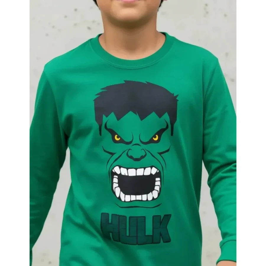 Camiseta Manga Longa Infantil Unissex Incrivel Hulk Verde spe
