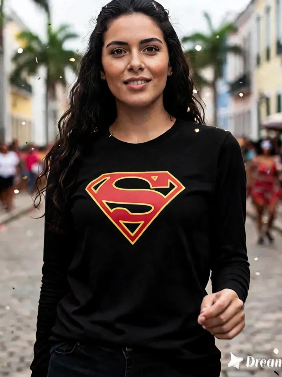 Camiseta Manga Longa Cores Baby Look Supergirl spe
