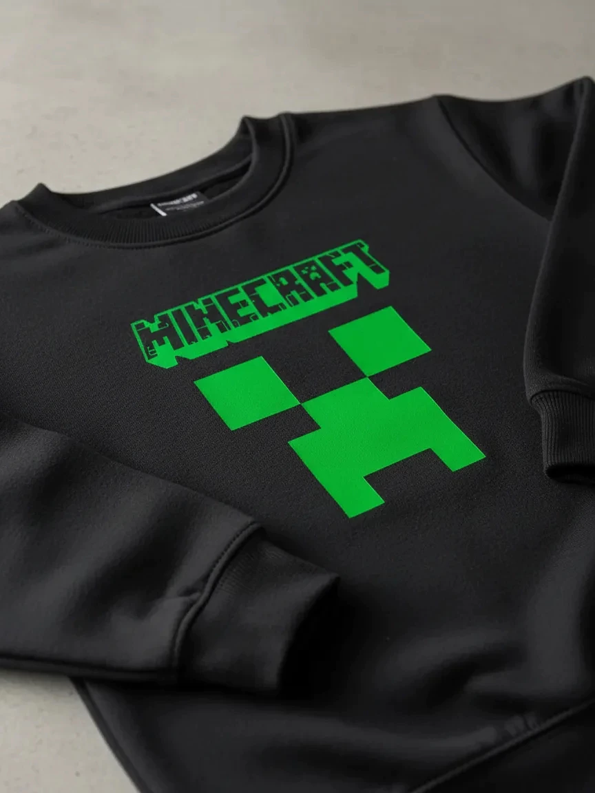 Moletom Minecraft Algodão Flanelado Infantil ( Preto )