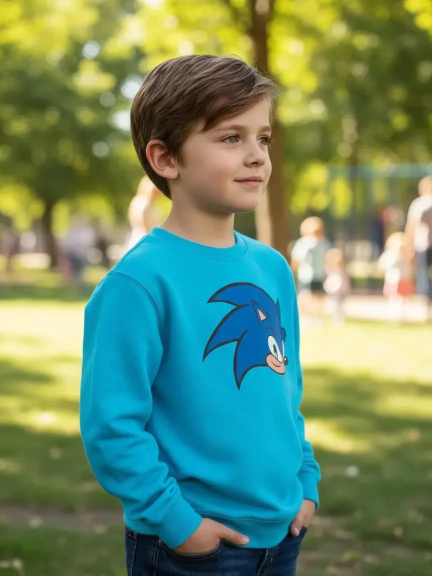 Moletom Flanelado Azul-turquesa Infantil Sonic Premium