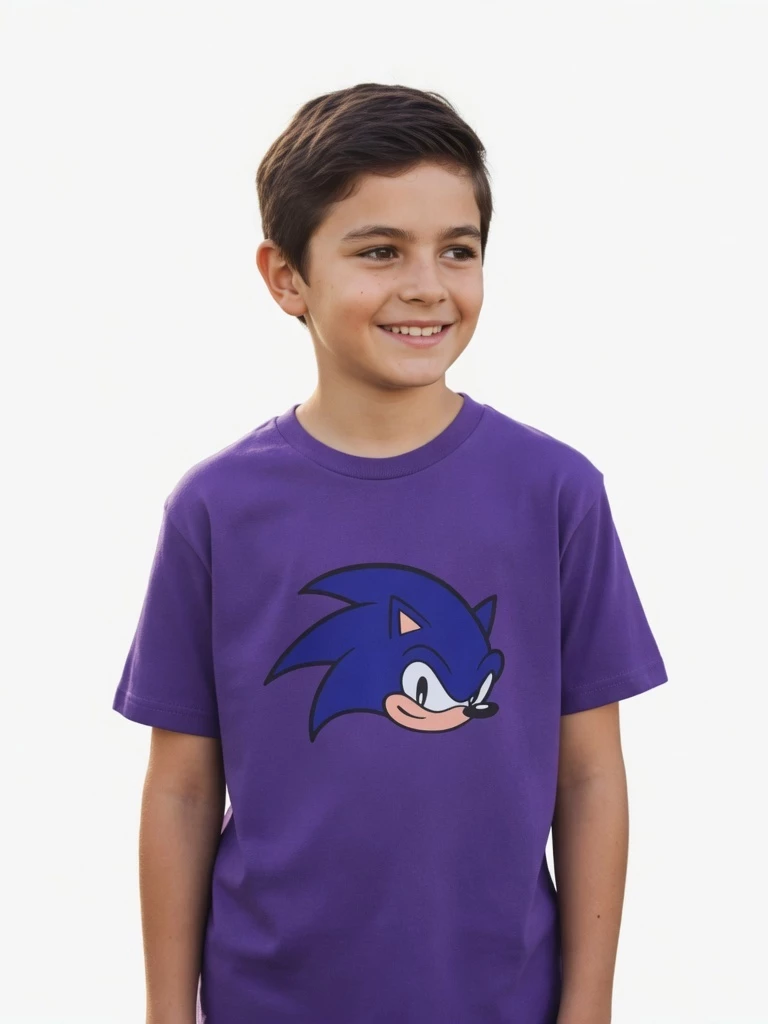 Camiseta Infantil Malha PV Roxa Sonic Silk Screen Manual Manga Curta Tamanhos Unissex Premium
