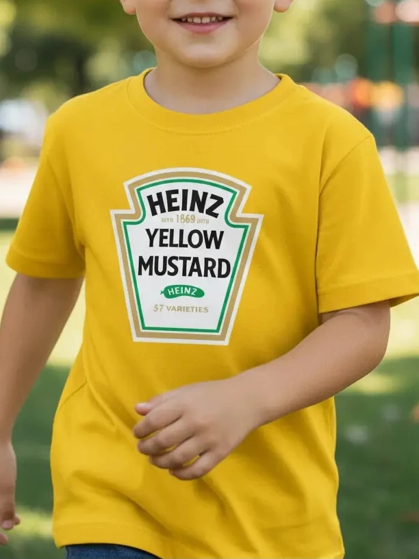 Camiseta Infantil Amarela Heinz Mostarda Silk Screen spe