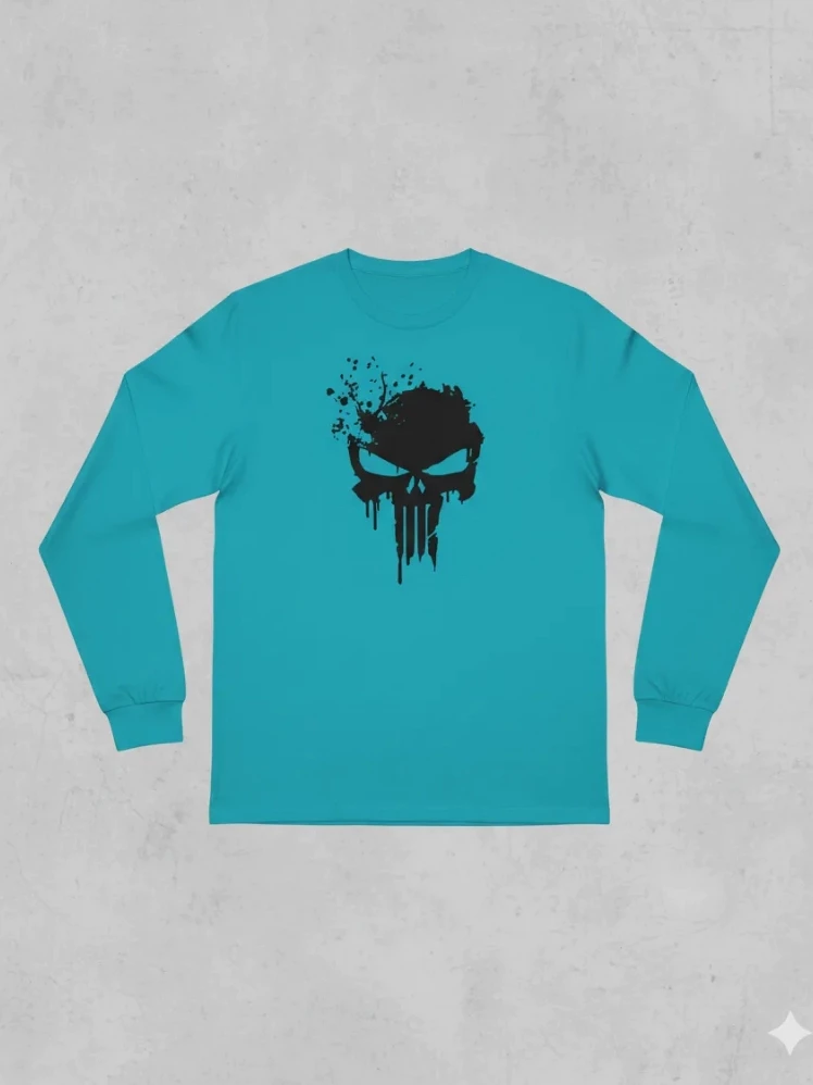 Camiseta Manga Longa Azul-turquesa Adulto O Justiceiro spe