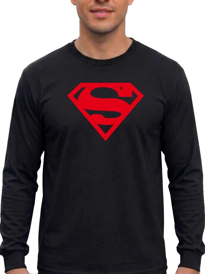 br-11134207-820m5-mr8m6m8vvmrr21 Camiseta Manga Longa Preta Adulto Super Homem Logo Vermelho mlr