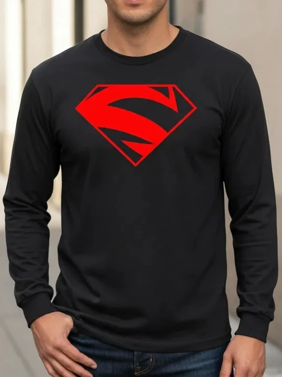 br-11134207-820m6-mr8lowyoxwqt75 Camiseta Manga Comprida Longa Preta Adulto Unissex Super Homem Elétrico Logo Vermelho Silk Screen Manual mlc