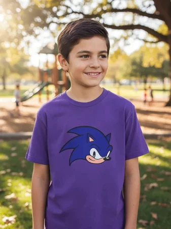 Camiseta Infantil Malha PV Roxa Sonic Silk Screen Manual Manga Curta Tamanhos Unissex Premium
