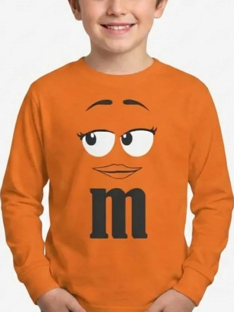 Camiseta Laranja Manga Longa Infantil m&m 3 spe