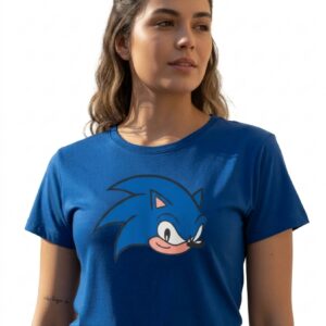 c Camiseta Azul Baby Look Sonic the Hedgehog mlc