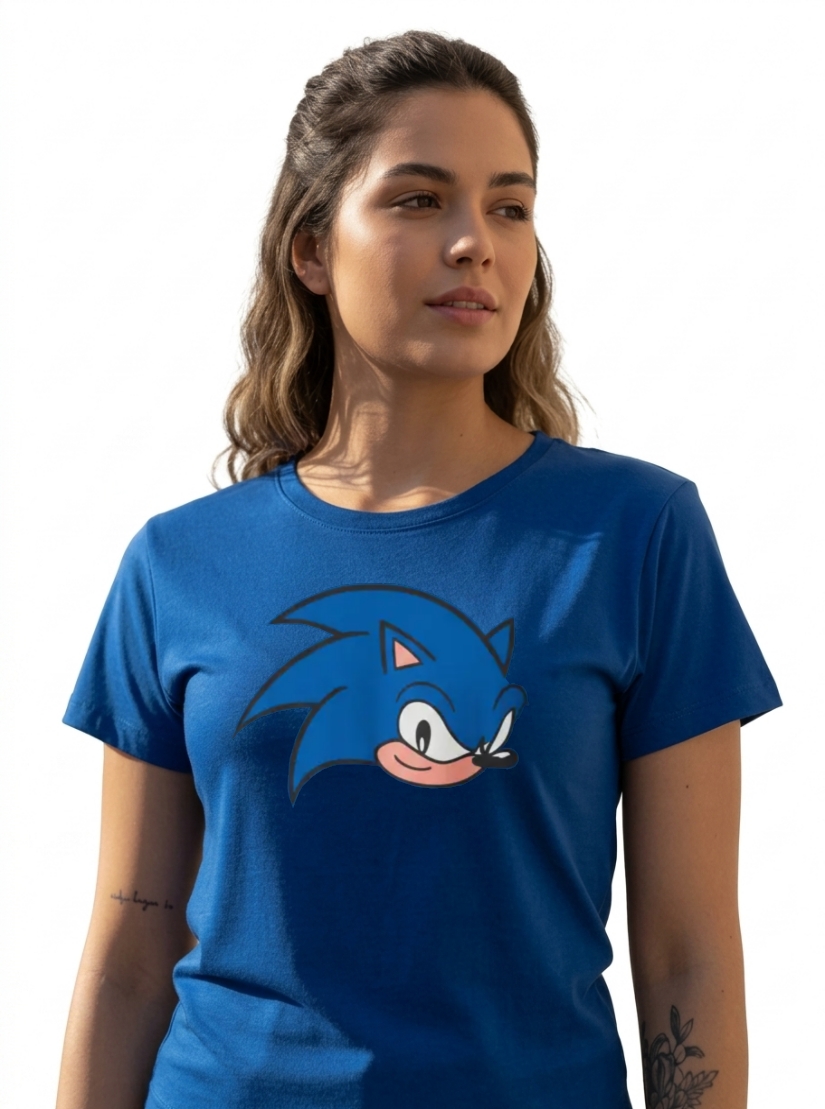 Camiseta Azul Baby Look Sonic the Hedgehog mlc
