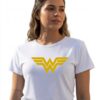 Camiseta Branca Manga Curta Baby Look Mulher Maravilha mlr