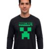 Camiseta Manga Comprida Adulto Unissex Preta Minecraft Creeper mlc