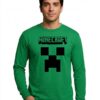 Camiseta Manga Comprida Adulto Unissex Verde Minecraft Creeper mlc