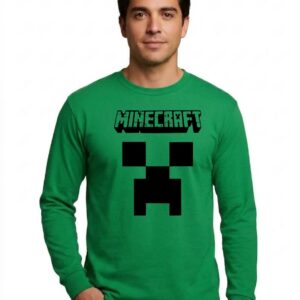 minecraftadultoverde Camiseta Manga Comprida Adulto Unissex Verde Minecraft Creeper mlc
